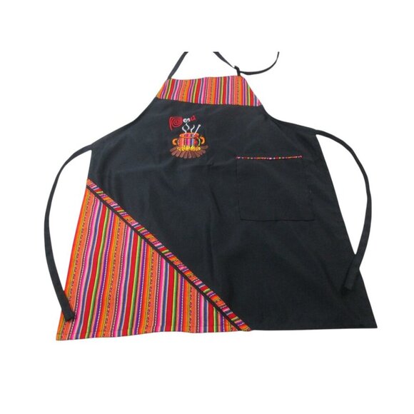 Peru Peruvian Design Kitchen Apron Black Chest Pocket Lightweight Neck Strap - Picture 1 of 7